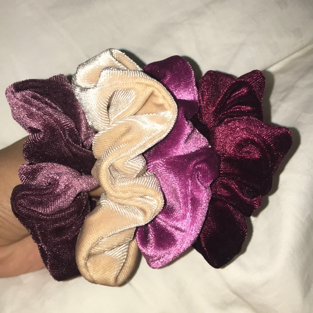 Pink Beige Maroon Velvet Cute Scrunchie Set !!